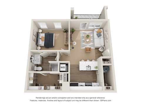 Floor plan for 1 bed, 1 bath, 705 sqft